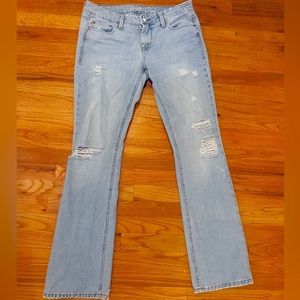 American Eagle Low Rise ripped wide leg jeans
